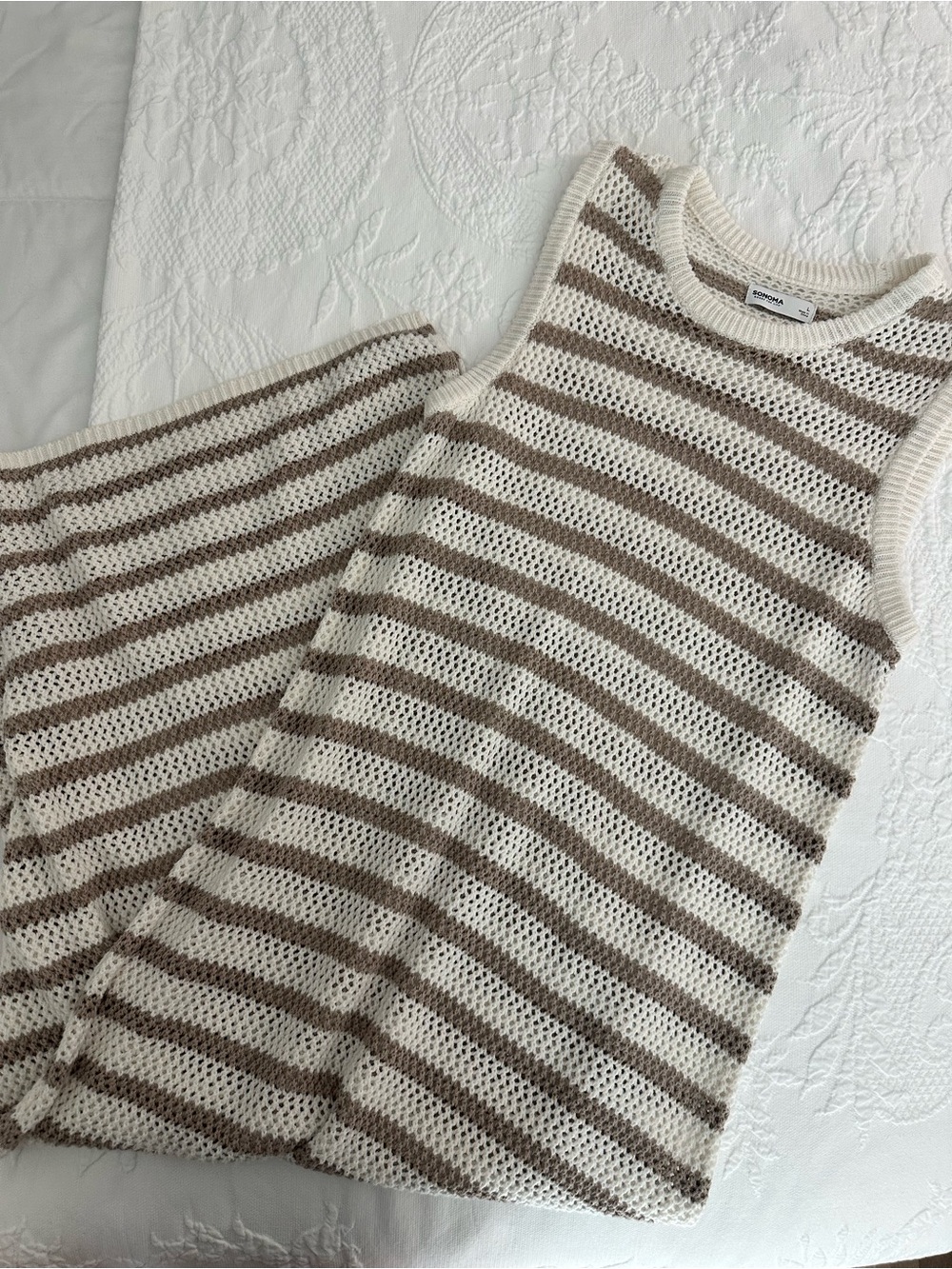 Sonoma Striped Knit Dress/Beach Cover Up in Cream and Taupe Size L